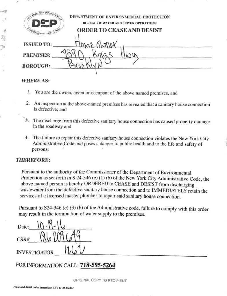 Fix a DEP Order To Cease and Desist for Your Broken Sewer