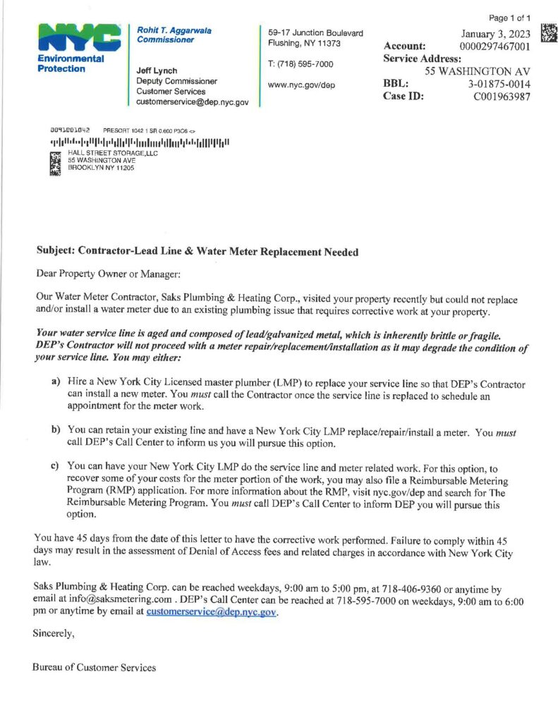Contractor Lead Line and Water Meter Replacement Needed