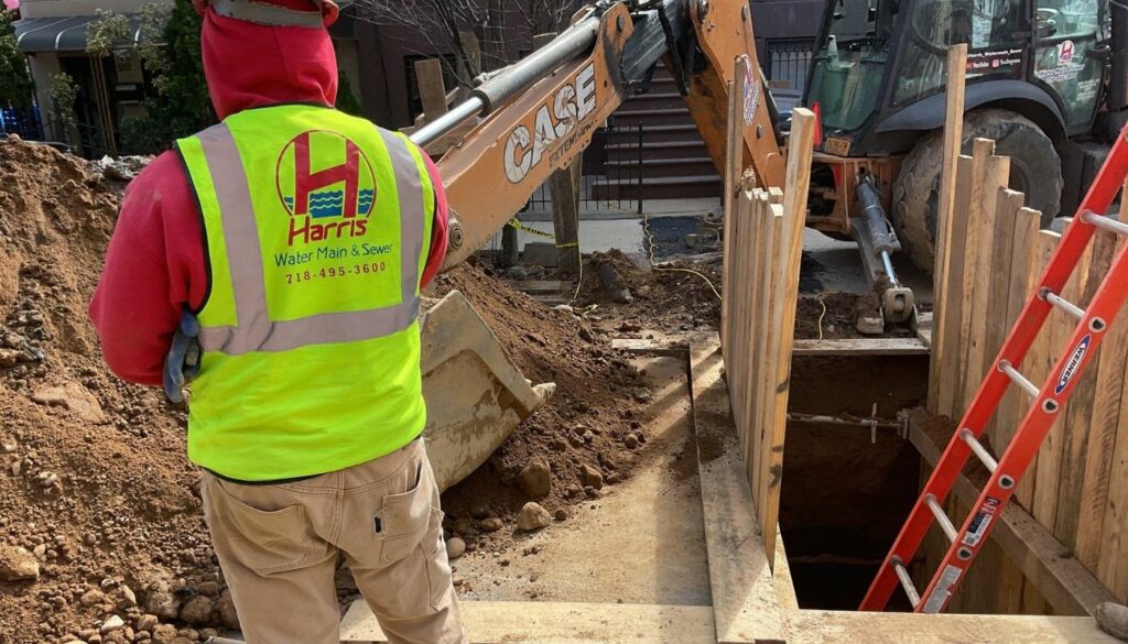 Water main repair technician working in Manhattan street
