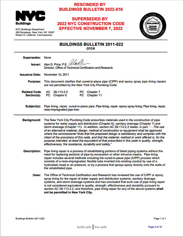 Sewer Pipe Lining Repairs NYC – Illegal or Not?