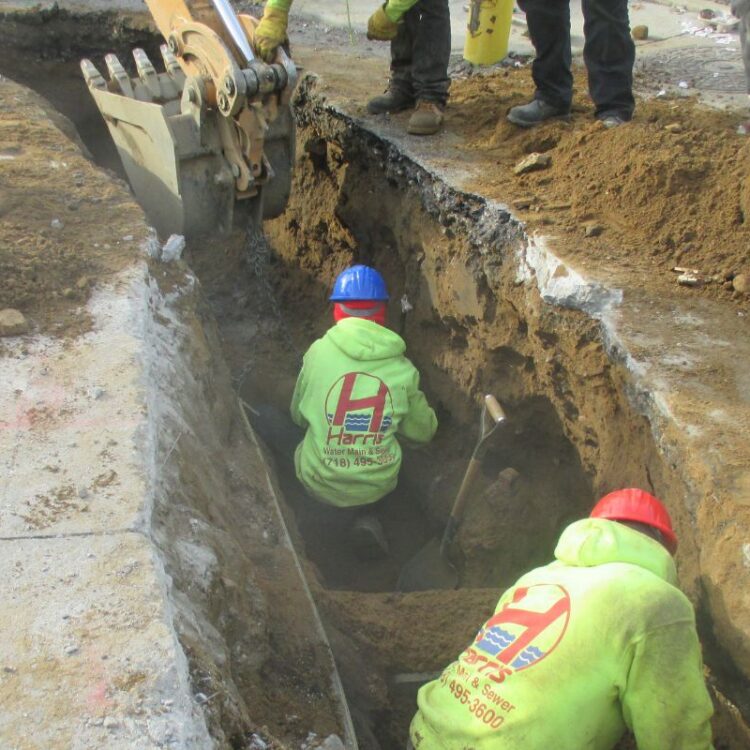 Water main installation Manhattan NY street excavation project